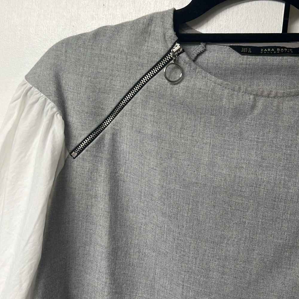 Zara Basic brand long sleeve shirt with soft gray body and white cotton sleeves - Picture 2 of 5